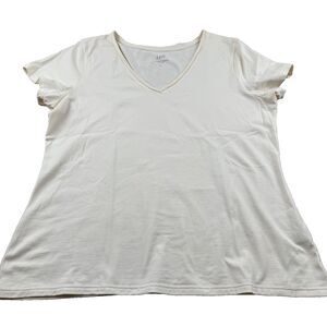 J. JILL Short Sleeve V-Neck  Tee T Shirt Women's XL Cream 100% Pima Cotton